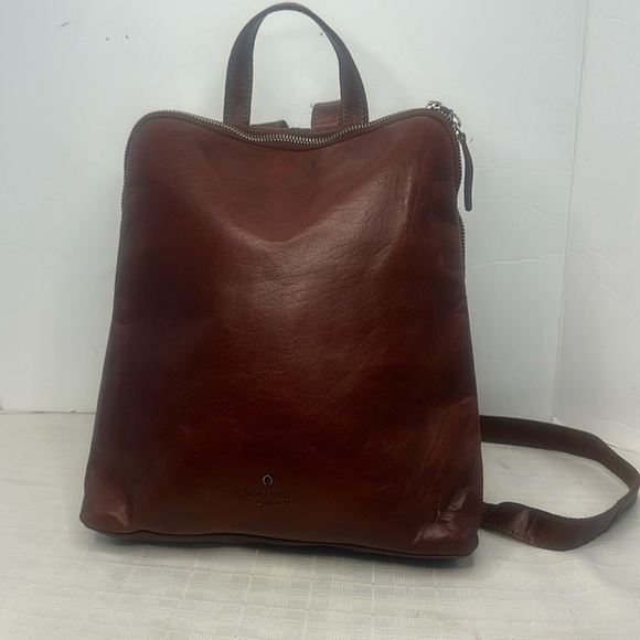 Wild West Los Angeles Cognac Brown Leather Backpack Plaid Interior Card Slots - Picture 3 of 10